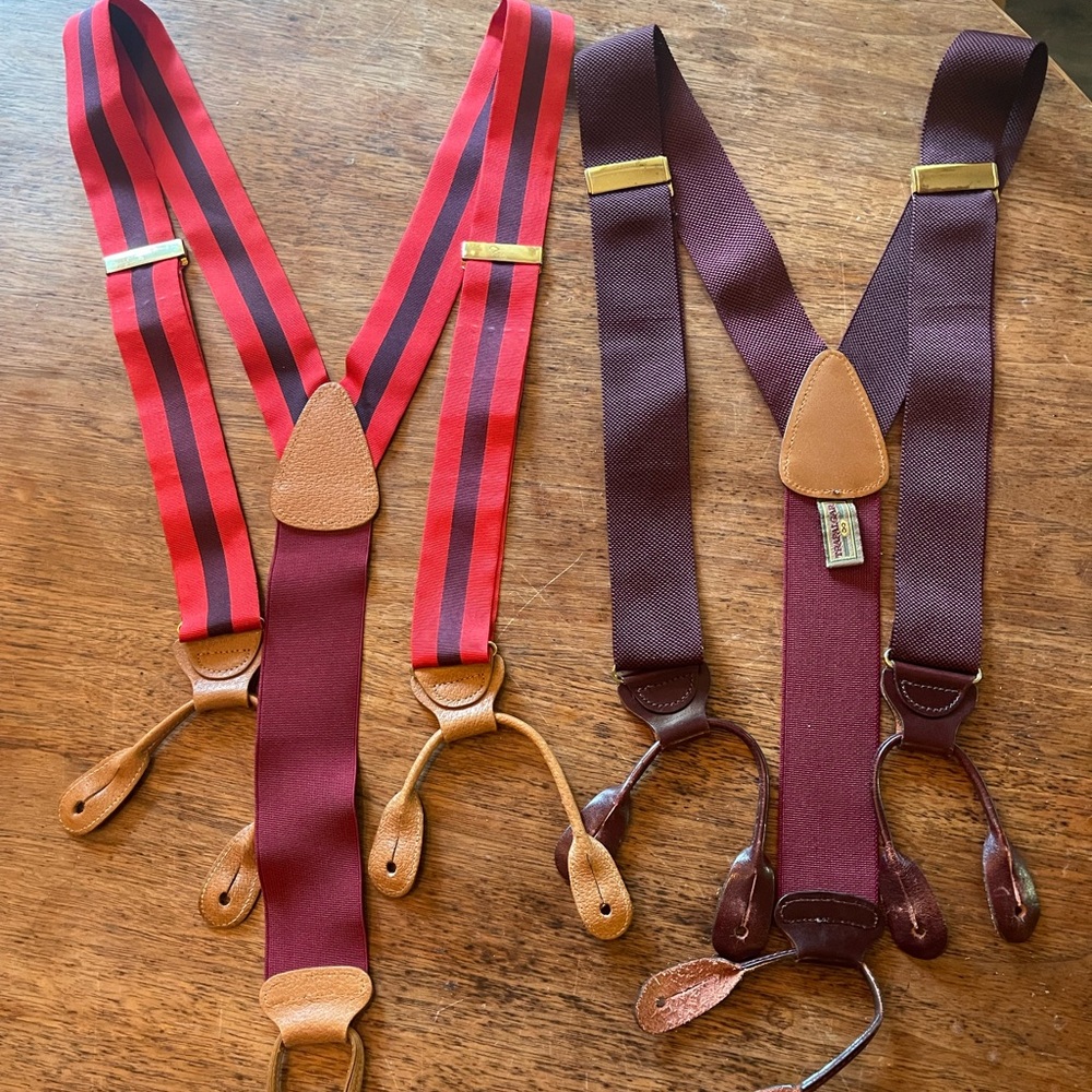2 - Trafalgar Grosgrain Braces Red w/Black stripe Non Stretch Ribbon Button